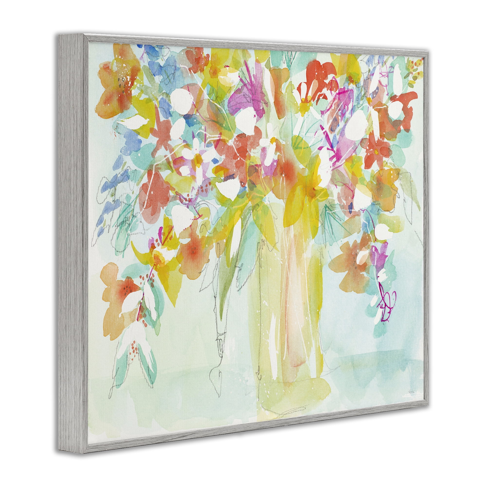 Stupell Industries Bold Eclectic Bouquet Botanical & Floral Painting Gray Framed Art Print Wall Art, 14 x 11