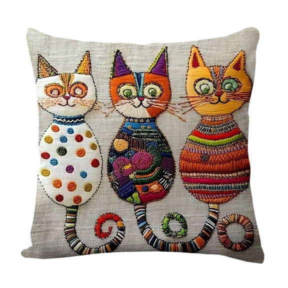 Cat-Themed Decorative Pillow Cover – Soft Plush 45x45 cm (17.7"x17.7") with Hidden Zipper