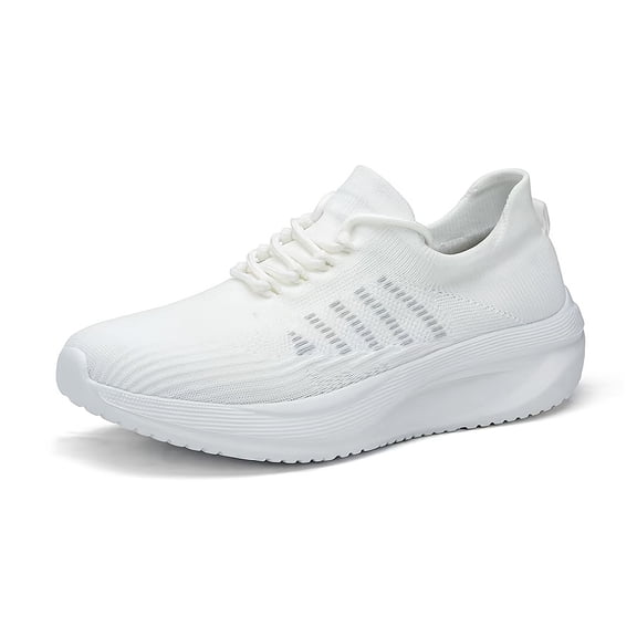 Men's Athletic Shoes, Summer White Knit Upper Breathable Soft Sole, Lightweight Fashion Thick Sole, Gym Workout Running Shoes, Outdoor Casual Running Shoes