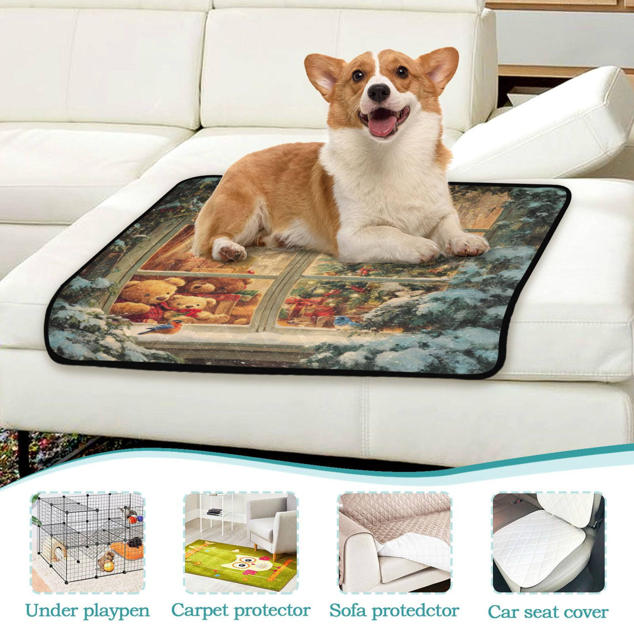 Qxltty Beautiful Christmas Window Cat litter Pads Pet Set of 2 Diaper Mats Center Anti-leakage Layer Absorbent Soft and Comfortable