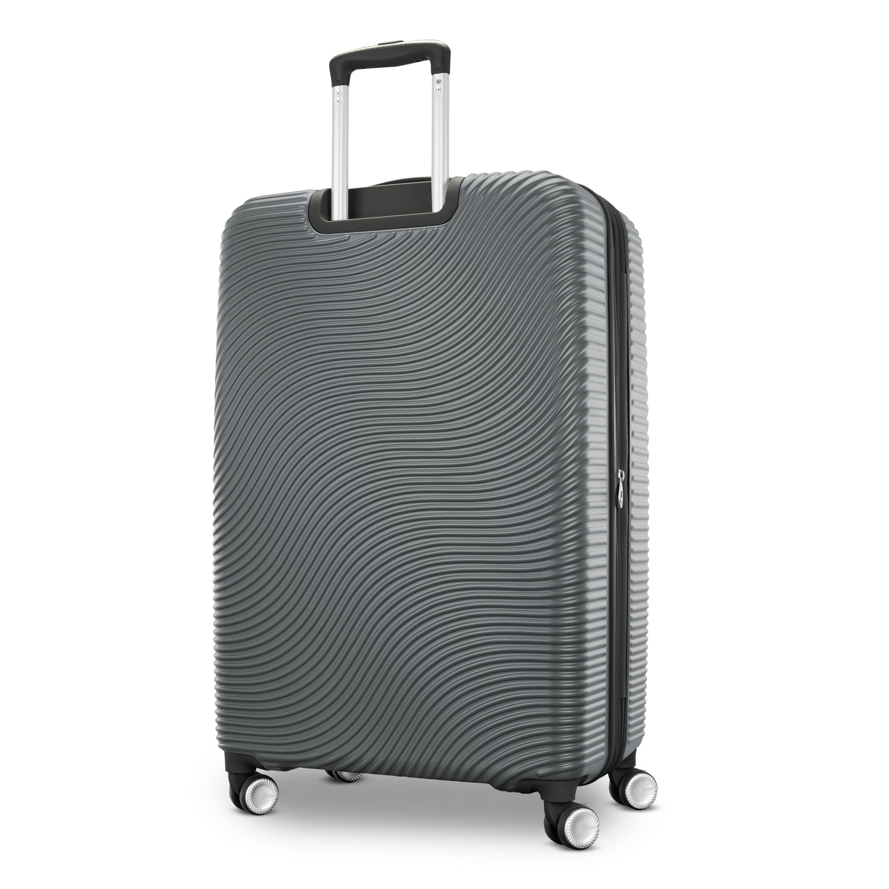 American Tourister Color Waves Large Checked Expandable Luggage Suitcase with Spinner Wheels, Charcoal