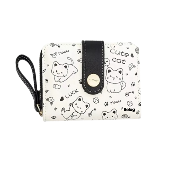 Cartera De Gran Capacidad Para Mujer Belug, Blanco con negro Gatos