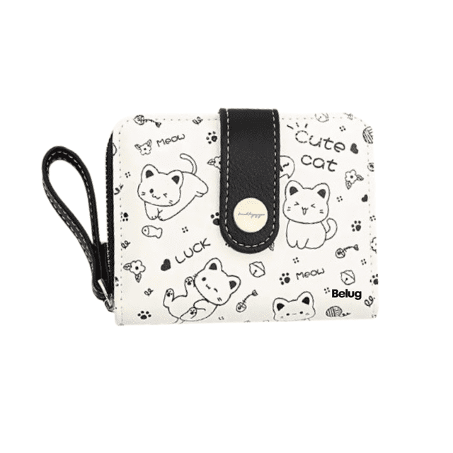 Cartera De Gran Capacidad Para Mujer Belug, Blanco con negro Gatos