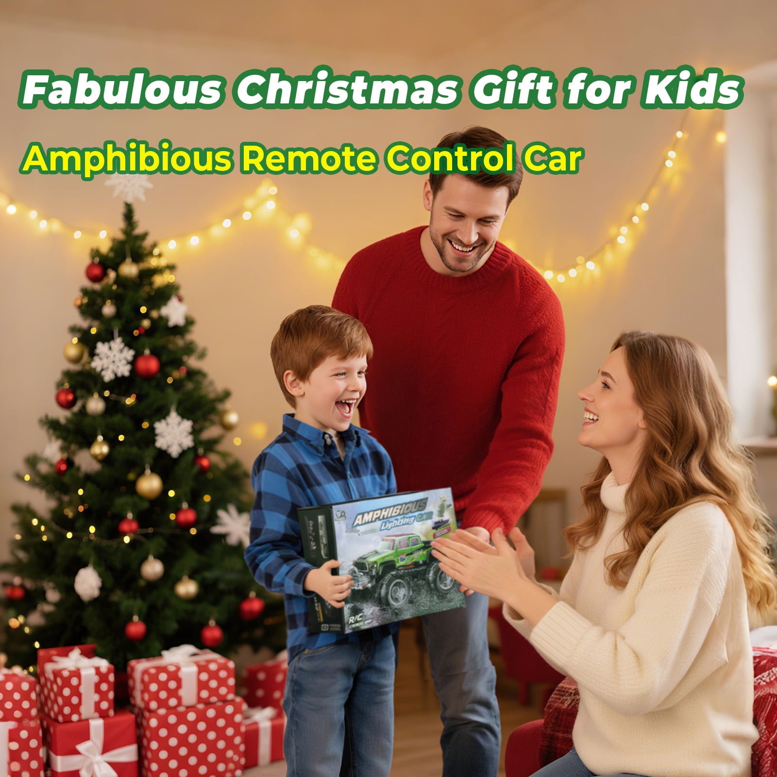 Glee Max Amphibious Remote Control Car, 4WD 2.4GHz RC Monster Truck with Lights,  Toy Gifts for Children, Green