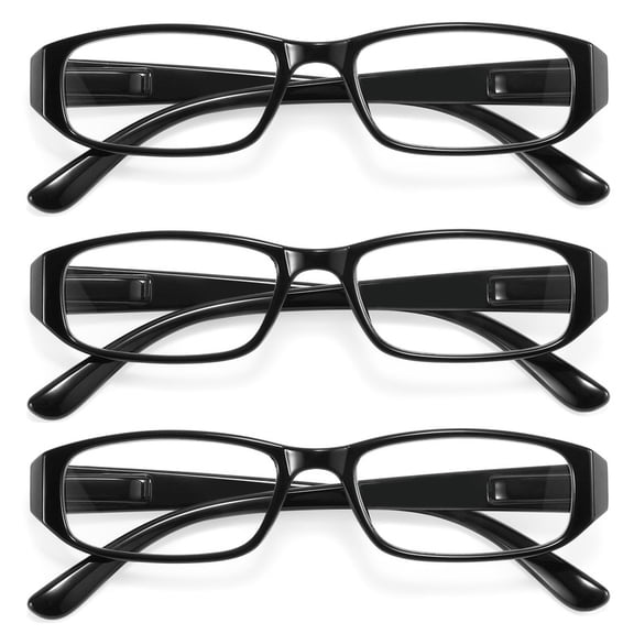 3 Pack Reading Glasses for men women with Spring Hinge, PC,Stylish Black Frame, Rectangle, 2.00