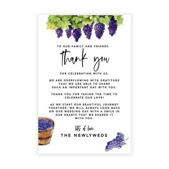 Koyal Wholesale Grapes Vineyard Winery Wedding Thank You Place Setting Cards for Table Reception, Bridal Shower, 56-Pack