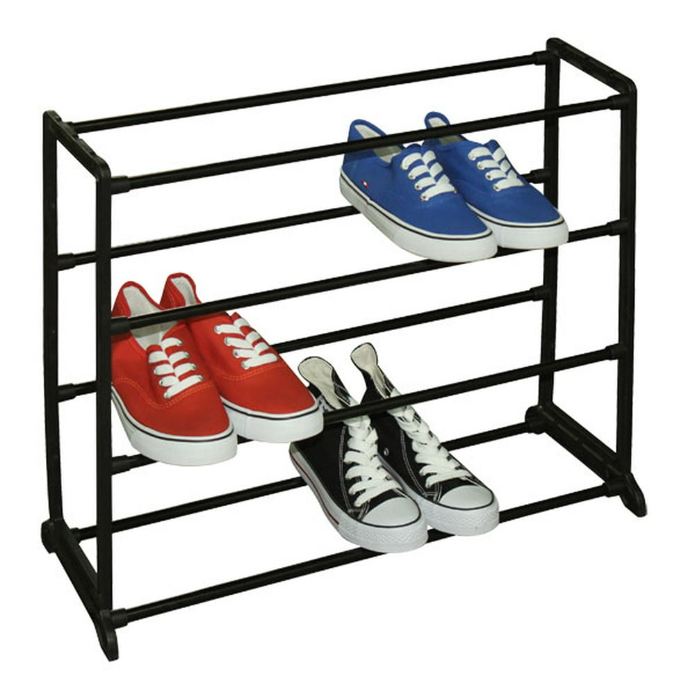 12 Pair Plastic and Metal Shoe Rack, Black