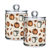 Yayeee 2 Pack Qtip Holder Bathroom Cotton Swab Canister with Lid Clear Dispenser Set, Fall Leaves