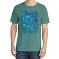 thumbnail image 2 of Wild Bobby, Dripping 3D Blue Flaming Skulls, Streetwear, Garment-Dyed Washed Look Short Sleeve T-Shirt, Emerald, Small, 2 of 3