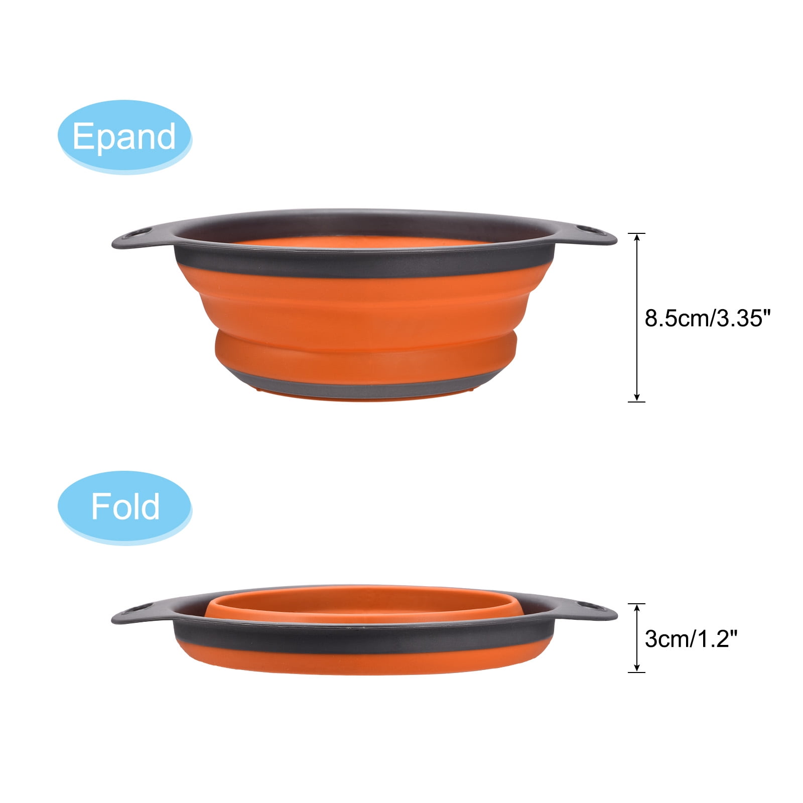 Unique Bargains Collapsible Food Colander Silicone Round Foldable Strainer Orange