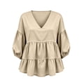 thumbnail image 5 of Trikvn Summer Tops for Women Casual V Neck Babydoll Shirts 3/4 Puff Sleeve Peplum Blouses Tiered Flowy Ruffle Tunic Lightweight Cute Vacation Beach Wear Loose Fit, 5 of 6