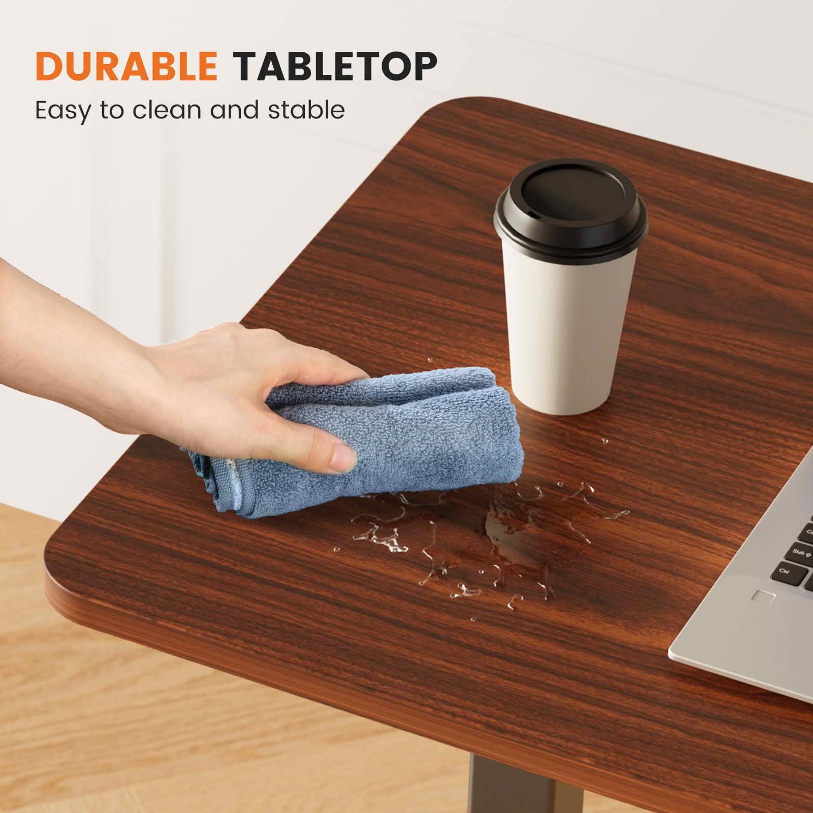 MAYEERTY Adjustable Mobile Bed Table, Computer Desk Standing Table, Home Office Use, Brown