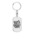 thumbnail image 1 of Keep Our Daddy Safe Dad Stainless Steel or 18k Gold Premium Swivel Dog Tag Keychain, 1 of 8