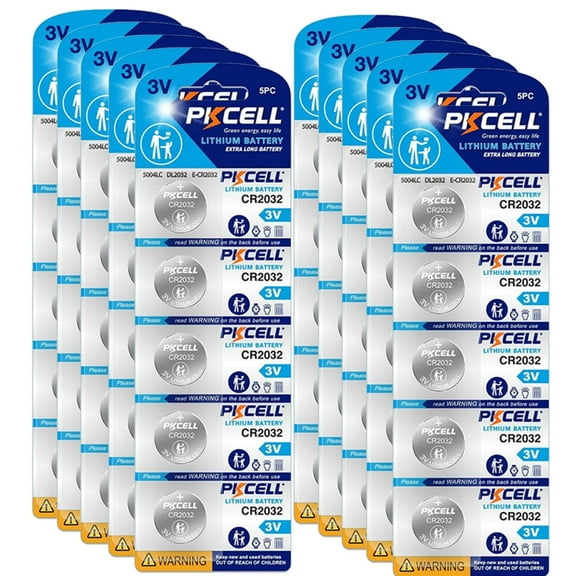 PKCELL CR2032 3V Button Coin Cell ECR2032 5004LC 3Volt Lithium Watch Batteries 50 Pack