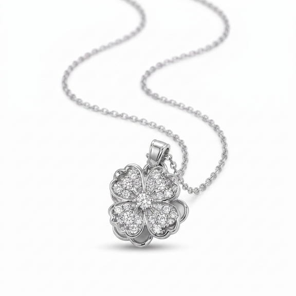 AlKhalil -Elegant Flower Pendant Necklace – Sparkling Cubic Zirconia, Delicate Chain, Timeless Jewelry for Women