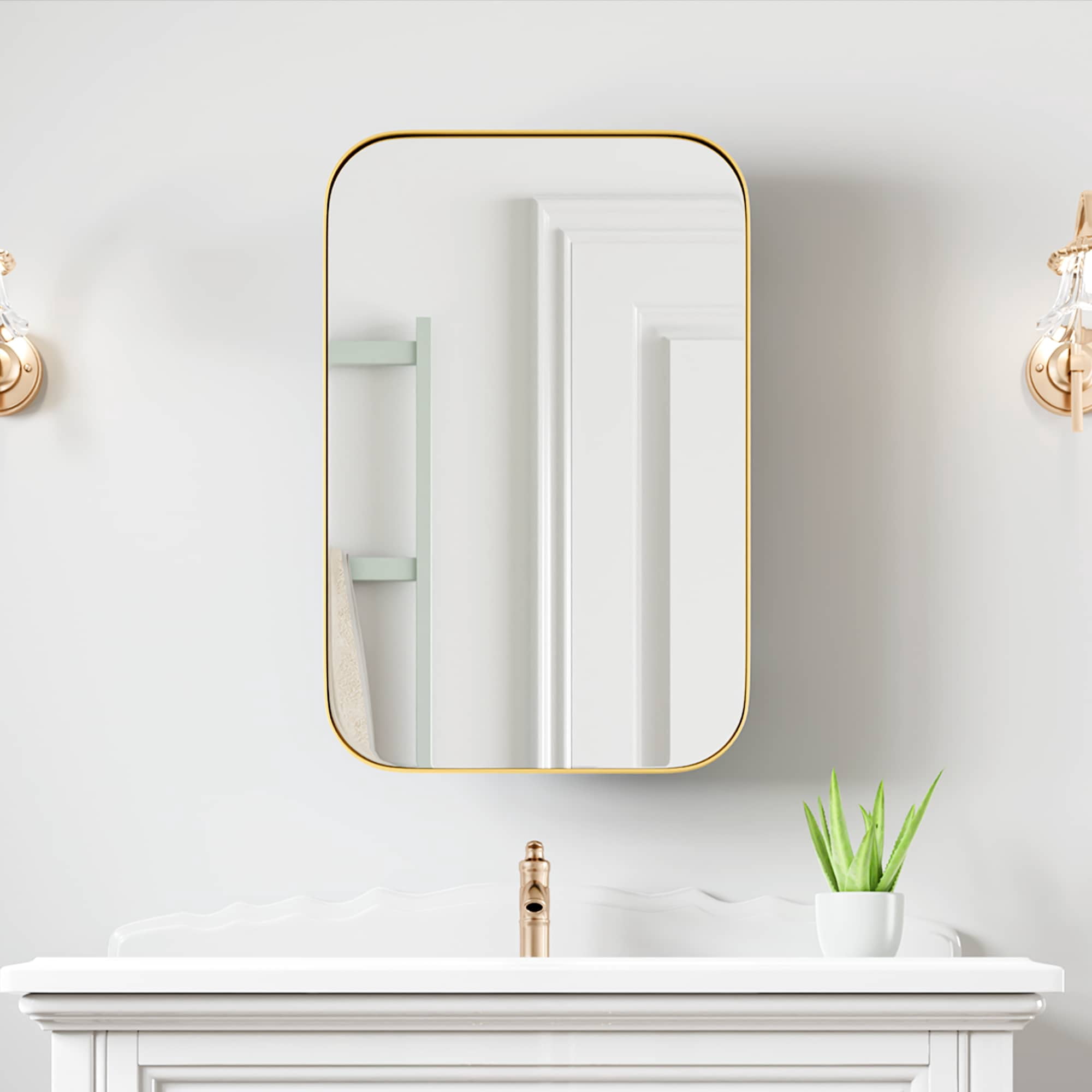 MAYEERTY 24"x16" Iron Rectangular Bathroom Mirror Cabinet, Gold