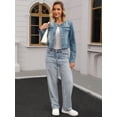 thumbnail image 7 of DARING DIVA Women's Collarless Button Down Long Sleeve Denim Jacket M Vintage Blue, 7 of 7
