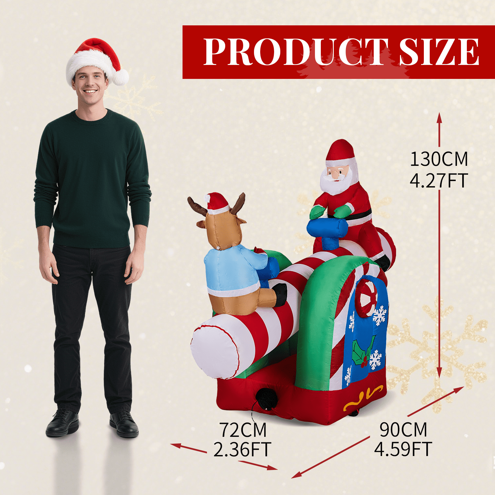 Astoutdoor Lighted Christmas Inflatable Decoration, Motorized Seesaw with Santa and Reindeer, 55.1 x 28.3 x 47.2 in, Built-in LED Lights, Blow Up Yard Decor
