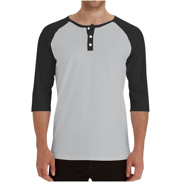 HAiming Mens 3/4 Sleeve Baseball Shirt Casual Crew Neck Button Pullover Tops Color Block Athletic Tee