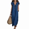 thumbnail image 2 of Olive Green Bohemian Ruffle Flutter Sleeve Deep V-Neck Floor-Length Maxi Dress With Side Pockets, 2 of 8
