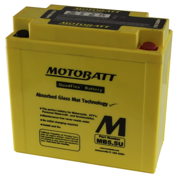 MotoBatt MB5.5U (12V 7 Amp) 105CCA Factory Activated QuadFlex AGM Battery