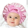 thumbnail image 2 of Janrevotw Pinks（Blue） Baby Bonnet Infant Satin Silk Hair Bonnets for Toddler 2Pcs, 2 of 4