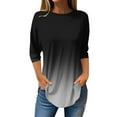 thumbnail image 2 of Black Women's Long Sleeve T-shirt, 3/4 Length Sleeve Womens Tops 2025 Spring Neck Casual Print Tunic T Shirts Three Quarter Length Womens Tops,Women's Long sleeve T-shirt 3XL, 2 of 4