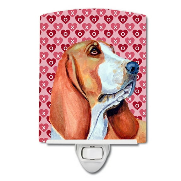 Caroline's Treasures LH9152CNL Basset Hound Hearts Love and Valentine's Day Portrait Ceramic Night Light, 6x4x3",