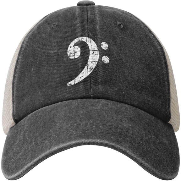 Music Bass Clef Vintage Cowboy Hat Men Vintage Mesh Baseball Cap Women Dad Hat Sun Hat Trucker Hat Black