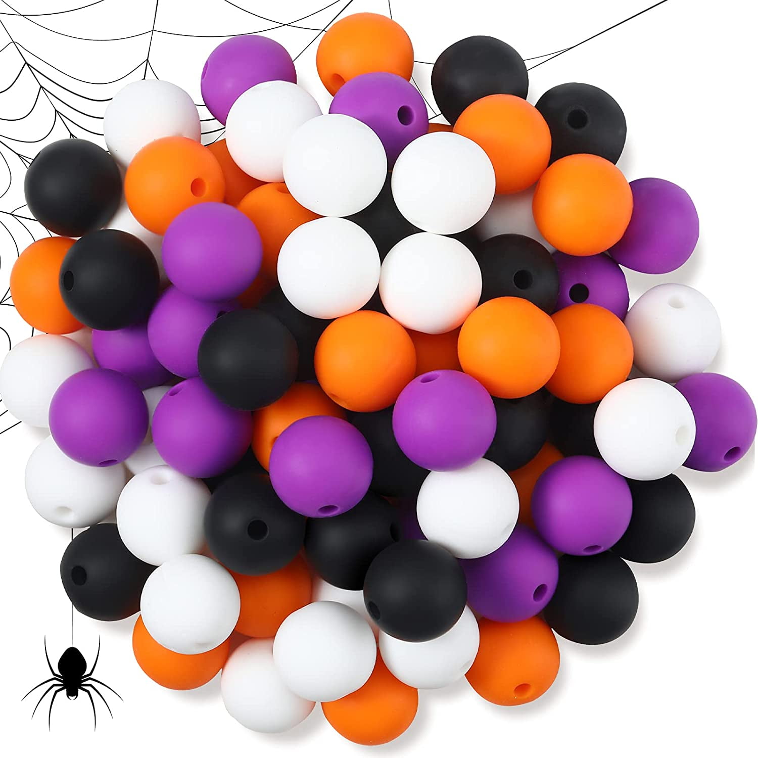 80 Pieces Silicone Bead Colorful Pastel Beads DIY Round Bead 12 mm DIY Necklace Bracelet Bead for Nursing Necklace Accessory (Black, Purple, White, Orange)