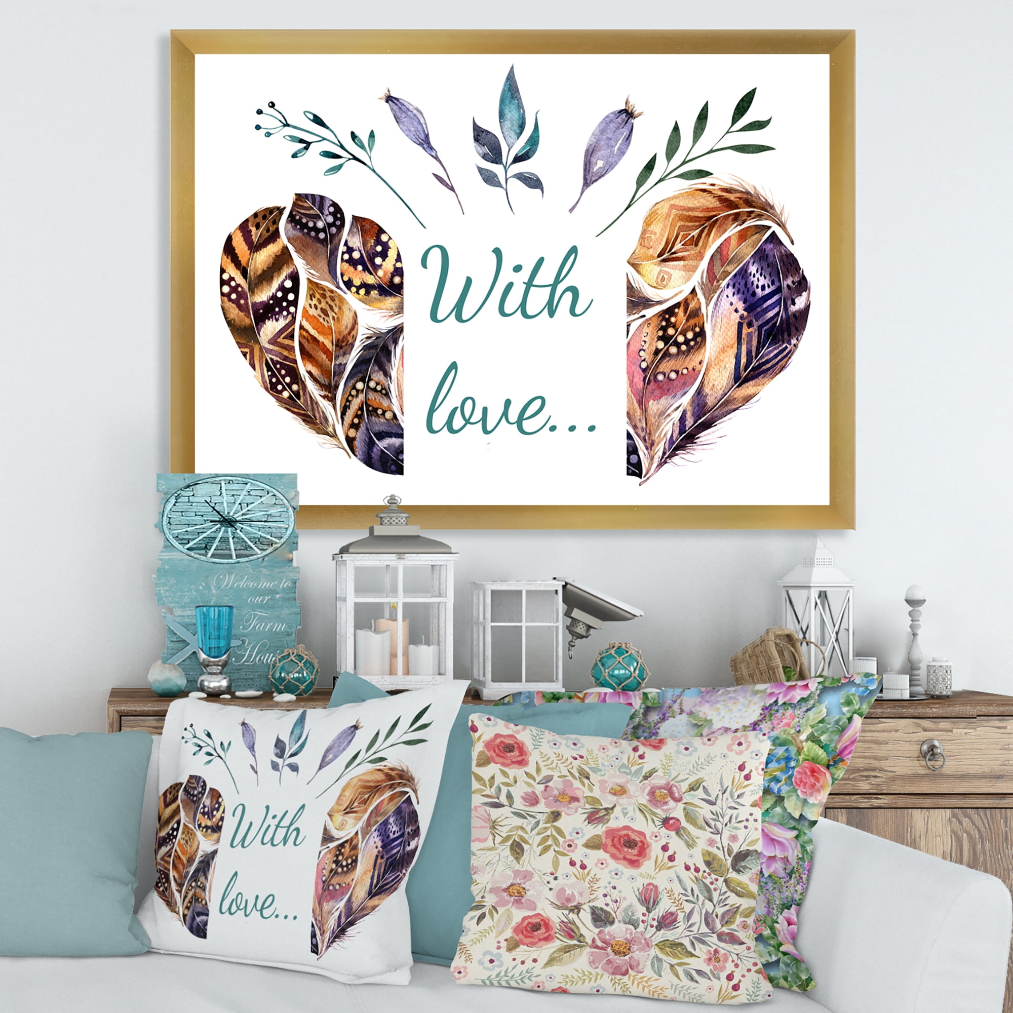 Designart 'Hearted Shaped Feathers With Love' Traditional Framed Art Print