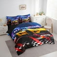 thumbnail image 3 of Manfei 3D Race Car Bedding Twin Size, Checkered Flag Bedding Sets Twin Size, Square Geometic Reversible Comforter Sets with Sheets, Ultra Soft Room Decoration, 7 Pieces, 3 of 5