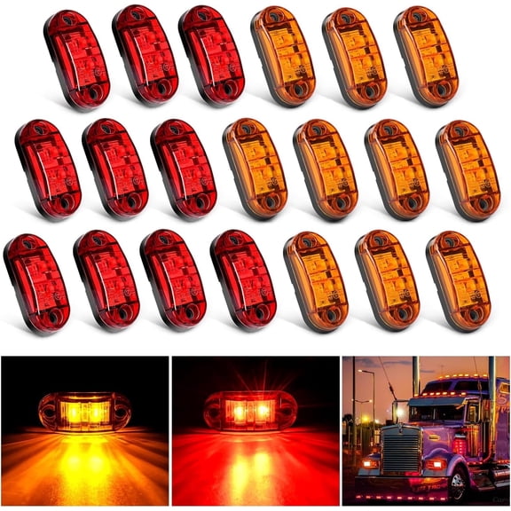 Nilight 2.5Inch Oval Side Marker Light 20PCS 2 Diode LED Trailer Indicator Light Light Waterproof Surface Mounted for 10-30V Truck Camper Boat Lorry