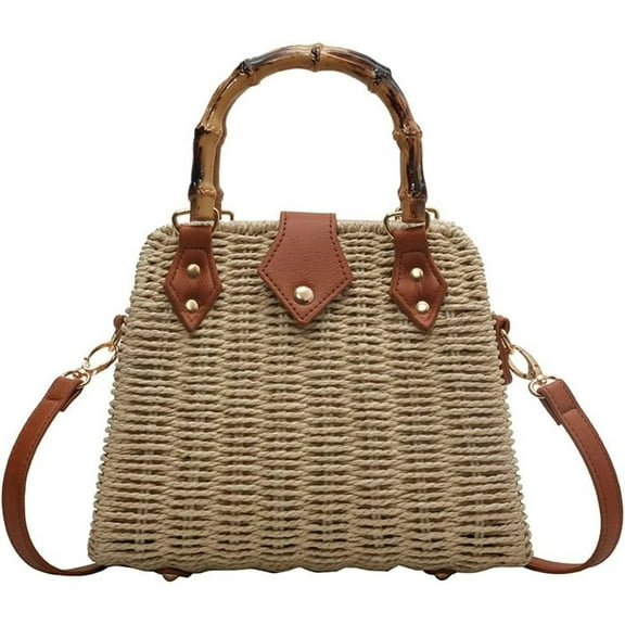 Women Straw Crossbody Bag Handwoven Basket Handbags Summer Beach Weave Shoulder Bag Bamboo Handle Handmade Hobo Purse
