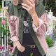 thumbnail image 4 of Camisa Colorblock Otoño Invierno Casual Color Empalme Pana Un Solo Pecho Abrigo De Manga Larga Para Diario Verde Rosa S, 4 of 6