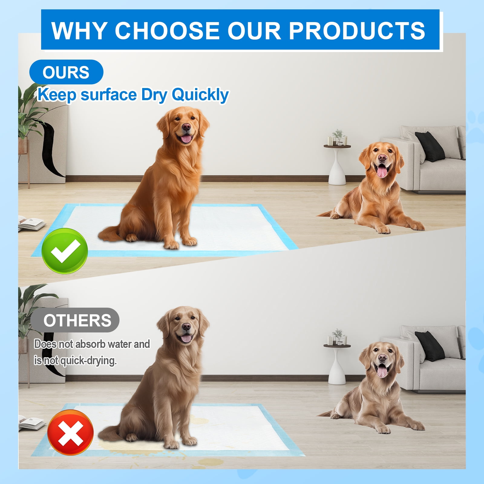 Disposable Dog Training Pads 13" x 17.7" (33x45 cm) - Leak-Proof and Odor Lock Pet Pads for Dogs