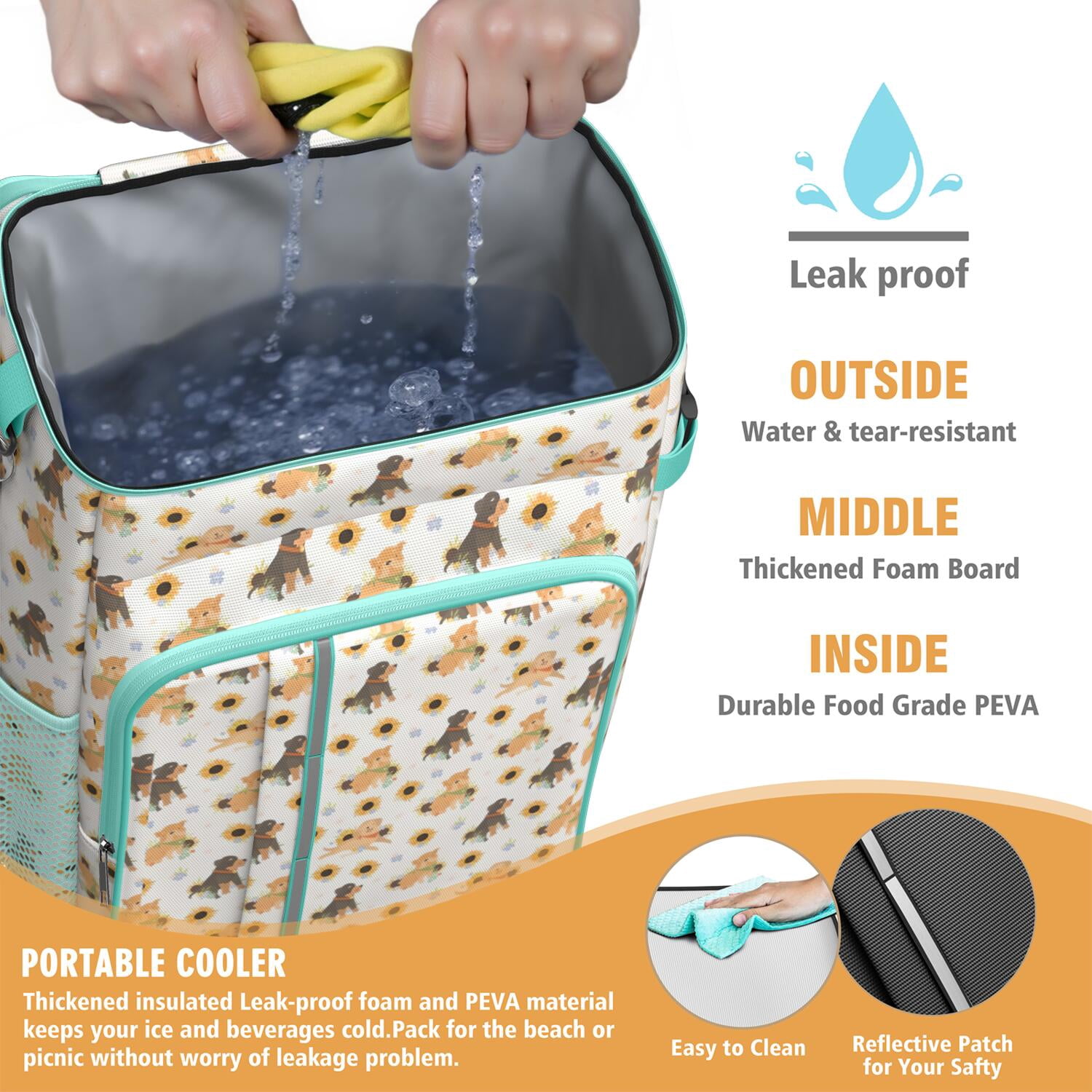 Travel Cooler Bag - Dogs with Sunflowers Camping Beer Cooler Backpack with Bottle Opener- Waterproof Insulated Picnic Backpacks - Cooler Bag for Beach