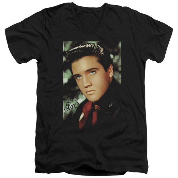 Elvis Presley Red Scarf Adult V-Neck T-Shirt Black