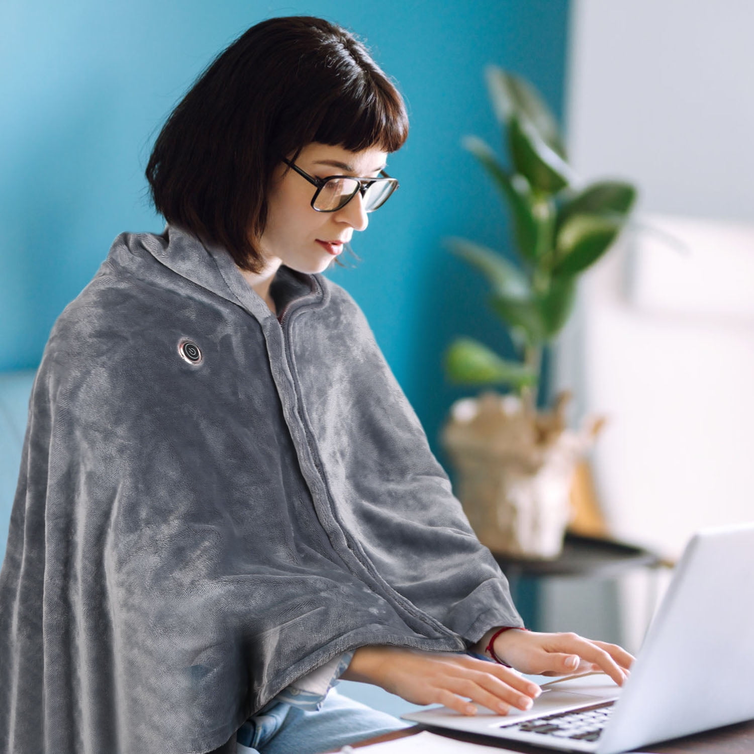 USB Heated Blanket, Wearable Heated Poncho Shawl Wrap with Zipper, 3 Heating Levels & 8 Heating Zones, Warm Winter Gift for Women Girls