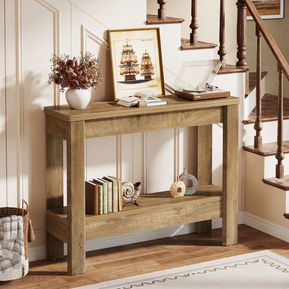 Finmind 41.3" Console Tables for Entryway, Farmhouse Small Narrow Sofa Table Behind Couch, Light Brown