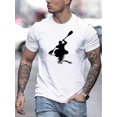thumbnail image 1 of Camiseta gráfica retro de kayak al atardecer para hombre: camiseta informal negra de manga corta y cuello redondo, ligera y veraniega con silueta de kayakista blanca, ideal para aventuras al aire libr, 1 of 5