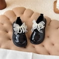 thumbnail image 2 of Toddler Girls Ankle Strap Shoes Kids Black Patent Leather Ballet Flats With Bow Pearls Adjustable Strap Comfortable Soft Sole For Daily Casual Party, 2 of 5