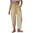 thumbnail image 2 of Delayuji Women's Linen Pants Striped Cropped Pants Casual High Waist Loose Fit Summer Beach Pants With Pockets Beach Vacation Clothing, 2 of 6