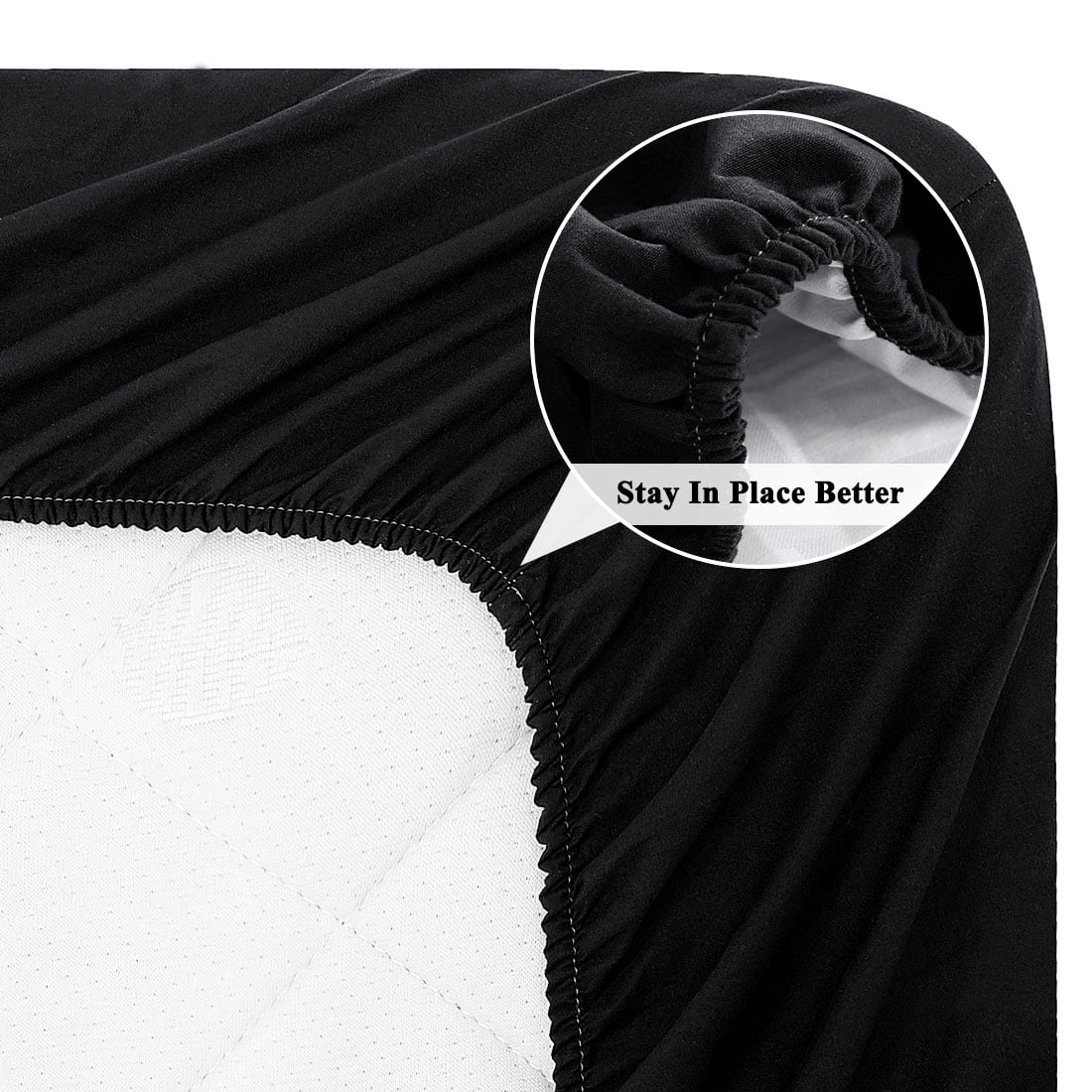 Unique Bargains 14" Deep Pocket Waterproof Solid Mattress Fitted Sheet Black Queen