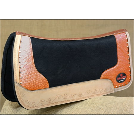 Impact Gel Western Saddle Pad - FP835-F HILASON WESTERN WOOL FELT GEL SADDLE PAD ORANGE ALLIGATOR PRINT LEATHER