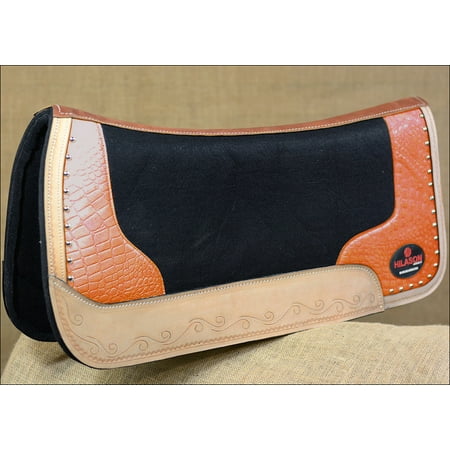 FP835-F HILASON WESTERN WOOL FELT GEL SADDLE PAD ORANGE ALLIGATOR PRINT