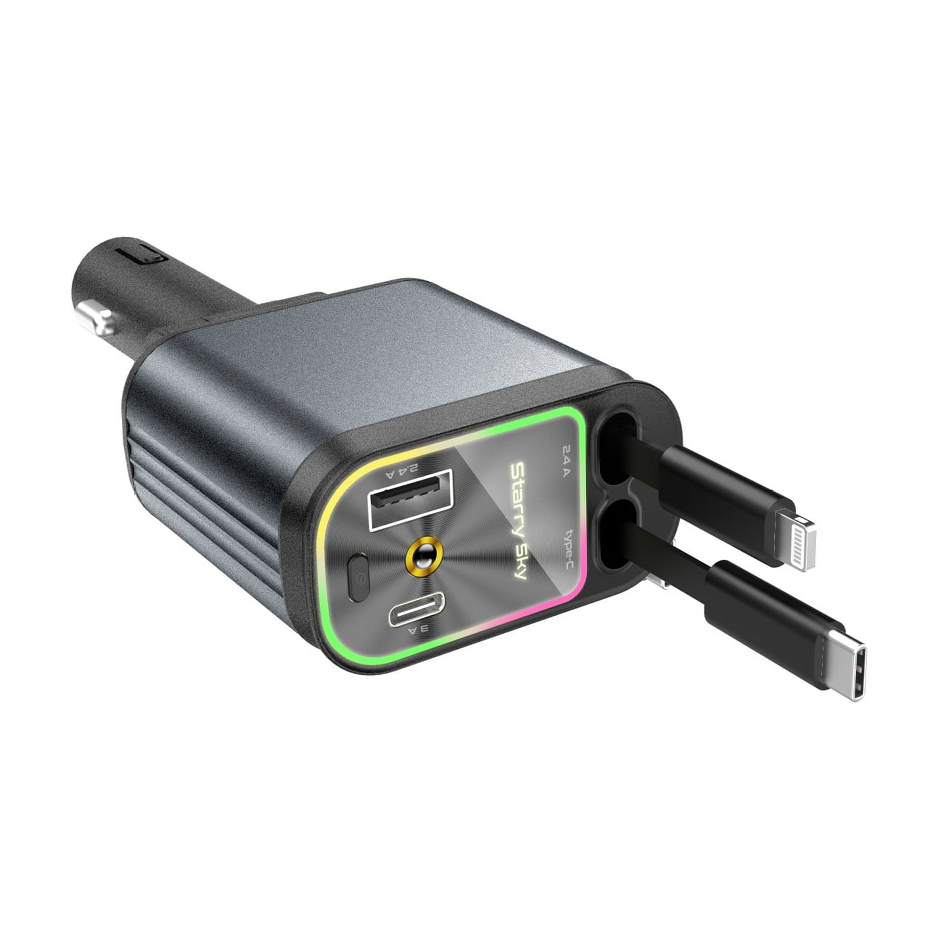 Car Charger 120W Mobile Super Fast Charging ,4 in 1 Retractable USB C Car Charger,120W with Starry Light,Fast Charging for iPhone,iPad,Android,Galaxy,Pixel,Cigarette Lighter Adapter