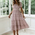 thumbnail image 6 of Eagokdc Summer Dresses for Women Crew Neck Loose Casual Beach Short Sleeve Floral Elegant Maxi Dress With Pockets Size S-2XL, 6 of 7