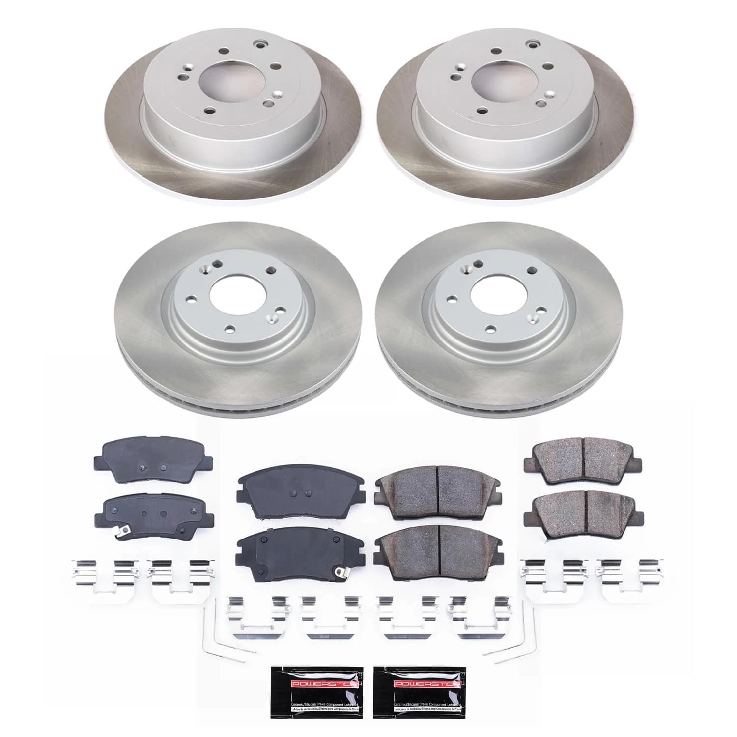 PowerStop Front and Rear Semi-Coated Rotor and Low-Dust Ceramic Brake Pad Kit SC7581