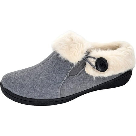 

Clarks Womens Suede Leather Slipper with Gore and Bungee JMH2213 - Warm Plush Faux Fur Lining - Indoor Outdoor House Slippers For Women 7 M US Pewter
